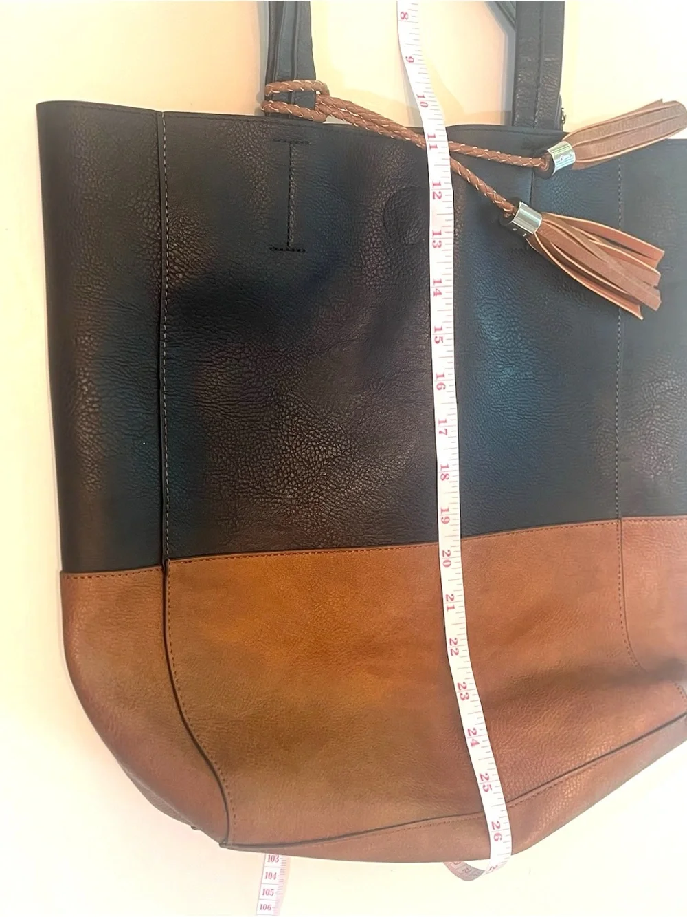Black Tote Bag with Brown Tassels - Classic Women's Tote